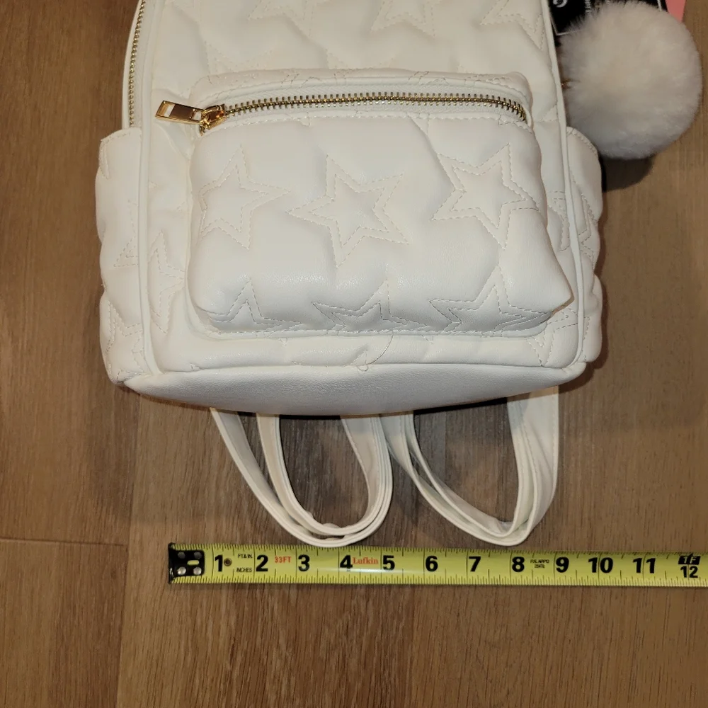 Like Dreams Quilted Stars and Moon Small White Backpack With Pom Pom New